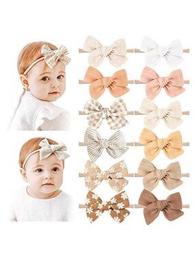 Baby Girl Headbands Bow Set Nylon Stretch Hair Bows Newborn Infant Toddler